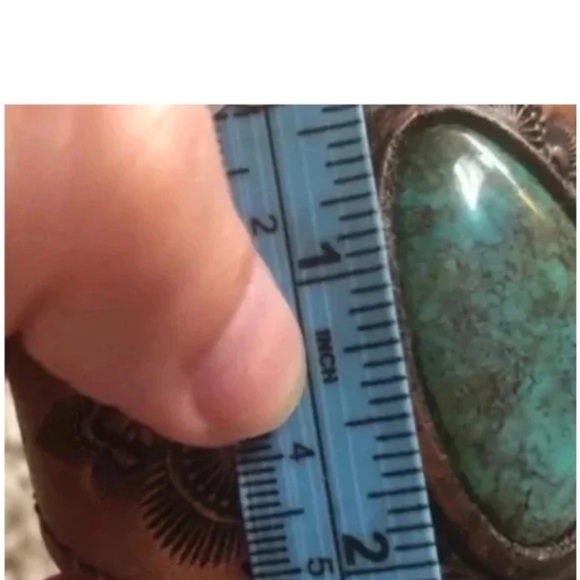 Buffalo Girl Australia Turquoise and hand tooled leather adjustable cuff NWOT - Picture 7 of 8